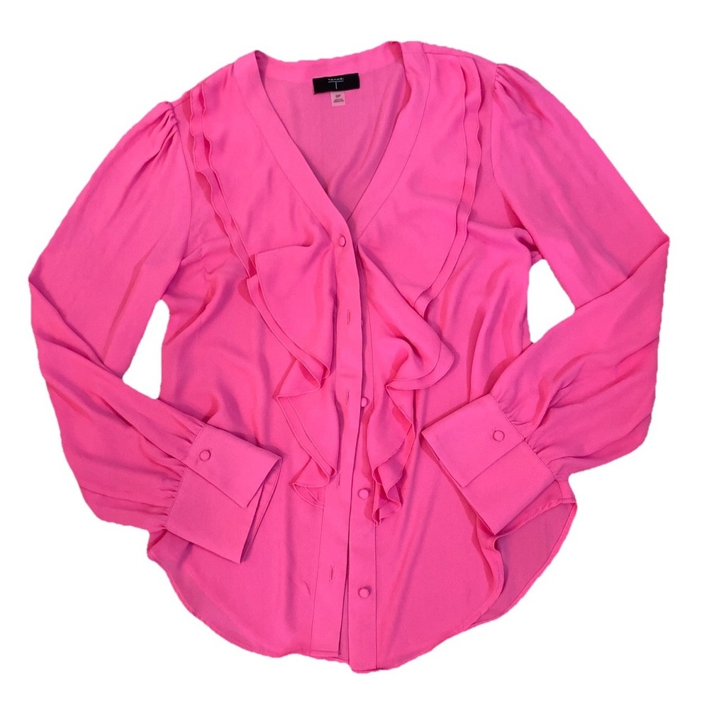 Tahari Shirt Pink Sz S/P ruffle Boho Fairycore Whilmsigoth coastal cowboy‎